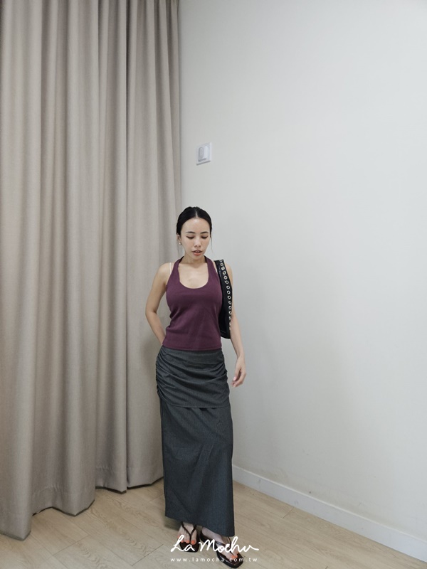 掛脖低領水洗坑條棉背心